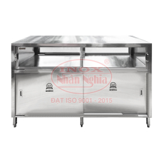 BÀN TỦ NHÀ BẾP CỬA LÙA 2 MẶT - CÓ NGĂN ĐỂ THỰC PHẨM CHÍN