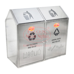 THÙNG PHÂN LOẠI RÁC INOX 2 HỘC NẮP 2 CHIỀU