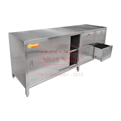 BÀN TỦ INOX CỬA LÙA - 4 HỘC KÉO 